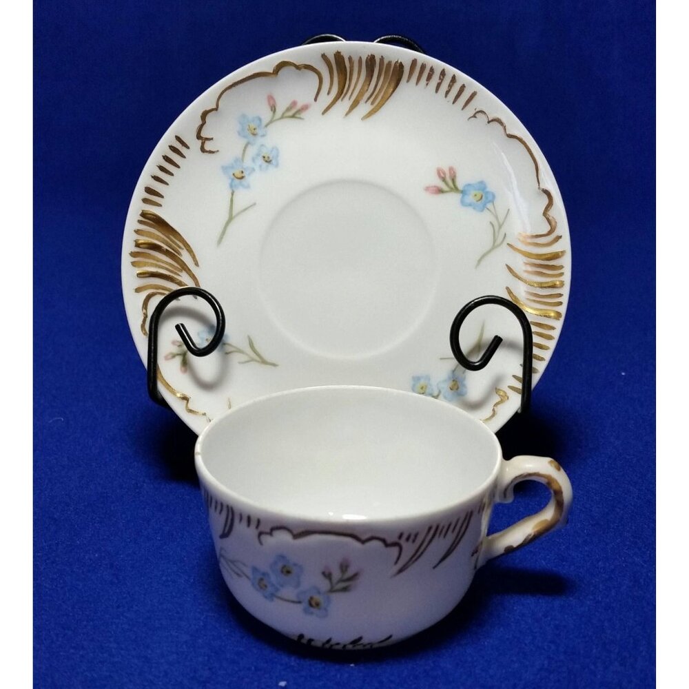 Antique Forget Me Not Demitasse Cup and Saucer Set CFH GDM 1868-1895 France